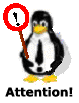 Pinguim com placa de ateno (em ingls)