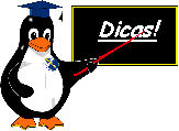 Pinguim com placa de dica