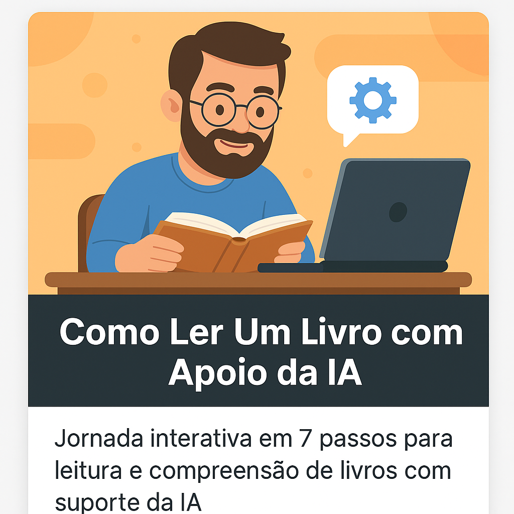 Pessoa lendo livro com ajuda de IA